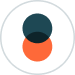 Orange circle partially overlapping a dark gray circle, centered inside a light gray circle on a dark green background. Simple geometric design.